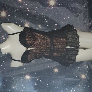 Frederick's of Hollywood corset bustier bra large black leopard lace vintage